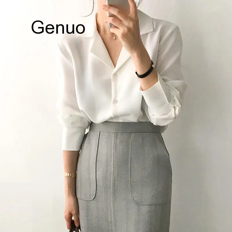 

Womens Tops And Blouses Solid White Chiffon Blouse Office Shirt Blusas Mujer De Moda 2020 Long Sleeve Women Shirts Clothes