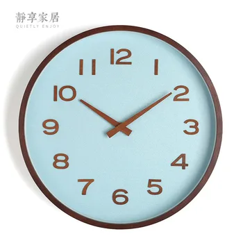 

Nordic Wall Clock Solid Wood Silent Large Modern Watch Home Wooden Needle Blue Wall Watches Home Decor Duvar Saati Gift FZ788