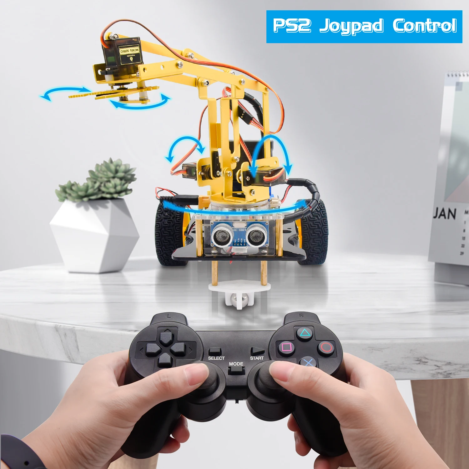 Keyestudio 4DOF Metal Arm Robot Car Kit W/PS2 Contoller Bluetooth-compatible Kit for Arduino Robot Arm Kit/Support Android &IOS