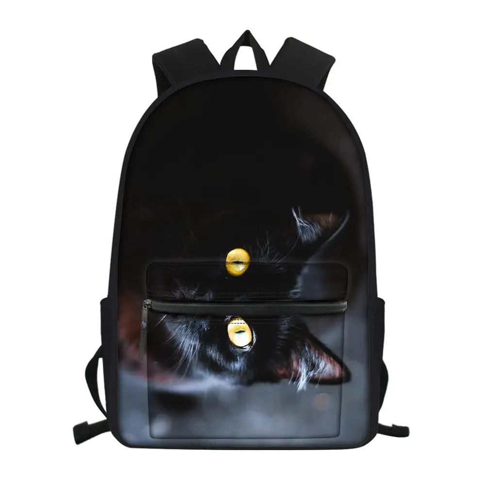 Fashion Children's Canvas Backpack Black Cats Pattern Girls School Book Bags Women's Multi-functional Travel Backpacks