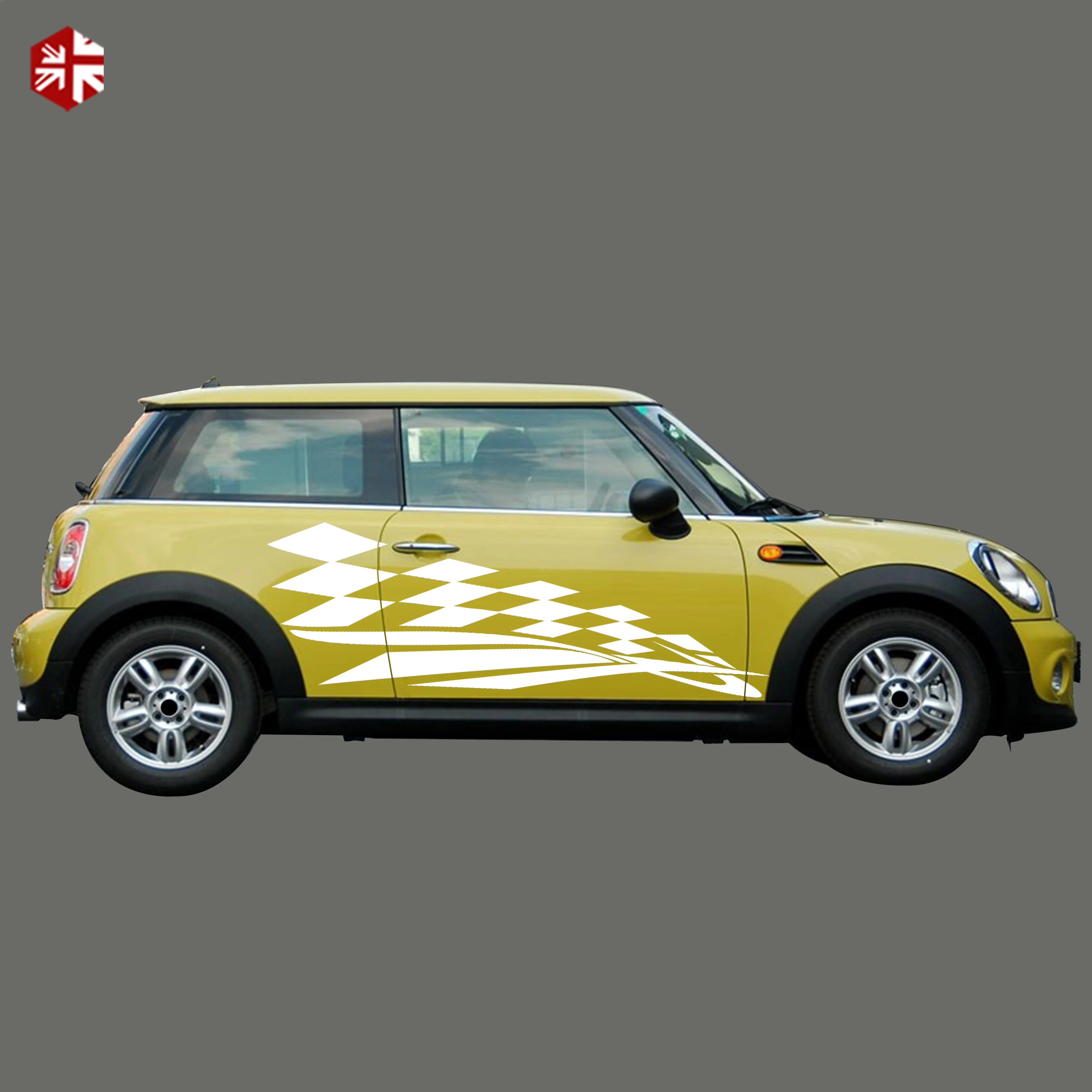 2X Checkered Flag Styling Car Door Side Stripes Body Vinyl Decal For MINI Cooper S R56 2006-2013 One JCW Accessories