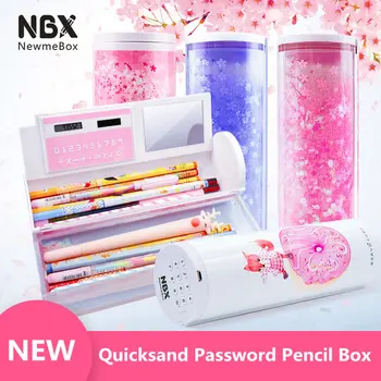 ペンケースかわいい半透明流砂nbxソーラー電卓鉛筆ボックスestojoアブラソコムツ学用品パスワードestucheアブラソコムツ