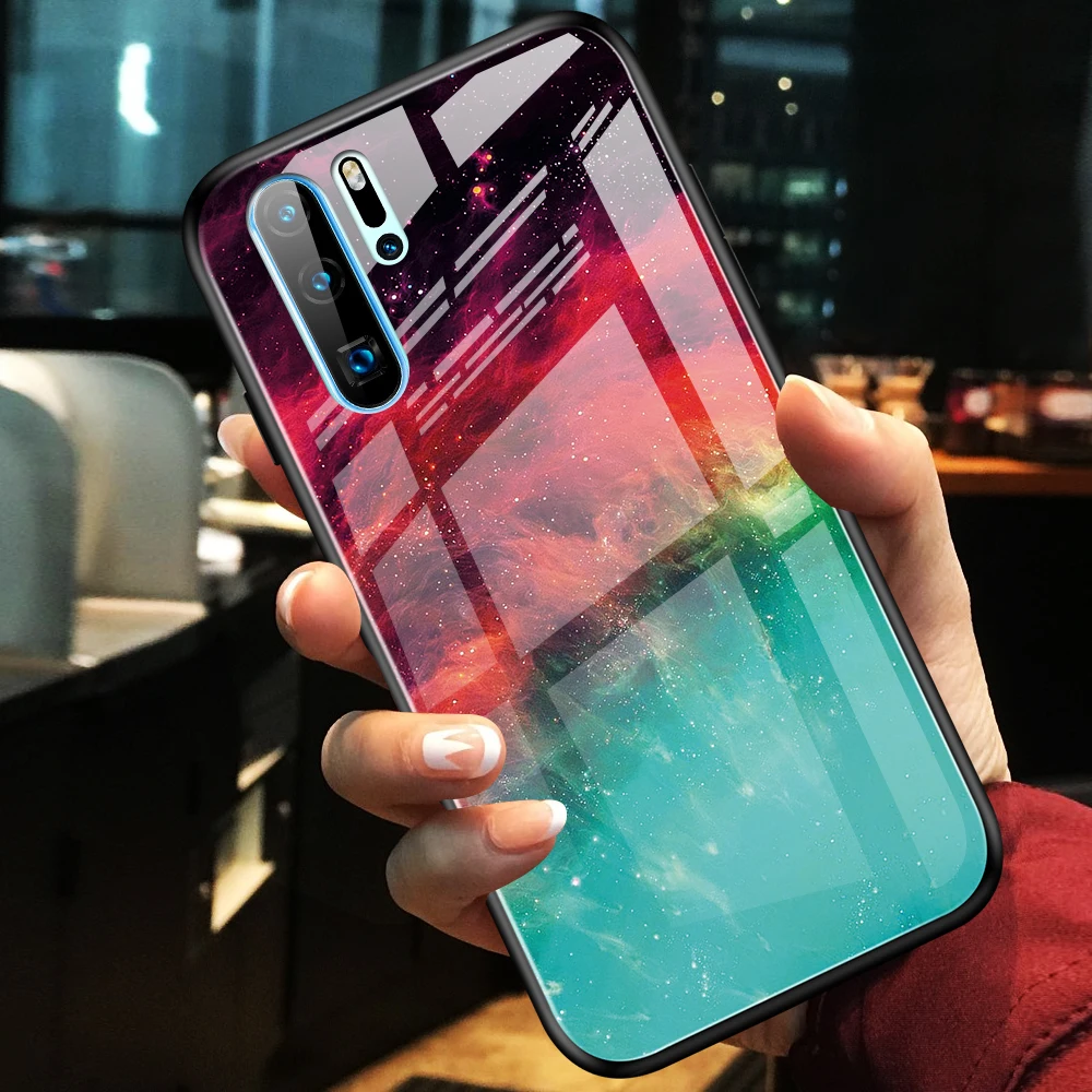 

Phone Case for Huawei P30 Pro Case Cover Luxury Marble Tempered Glass Soft TPU Frame Back Case Fundas for Huawei P30 Lite Cover