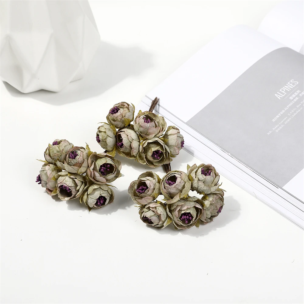 6PCS Mini Artificial Flower Rose Bouquet Wedding Party Decoration DIY Handmade Wreath Gift Scrapbooking Craft Fake Flowers
