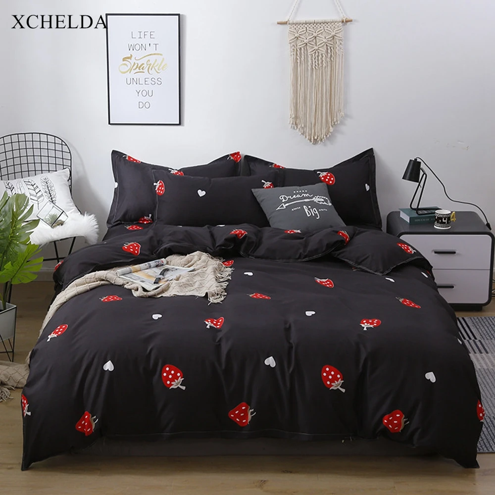 

Black Comforter Duvet Cover Bed Sheet Set Single Queen King Size Bedding Set Nordic Cute Heart Cotton Adult linens Home Textile