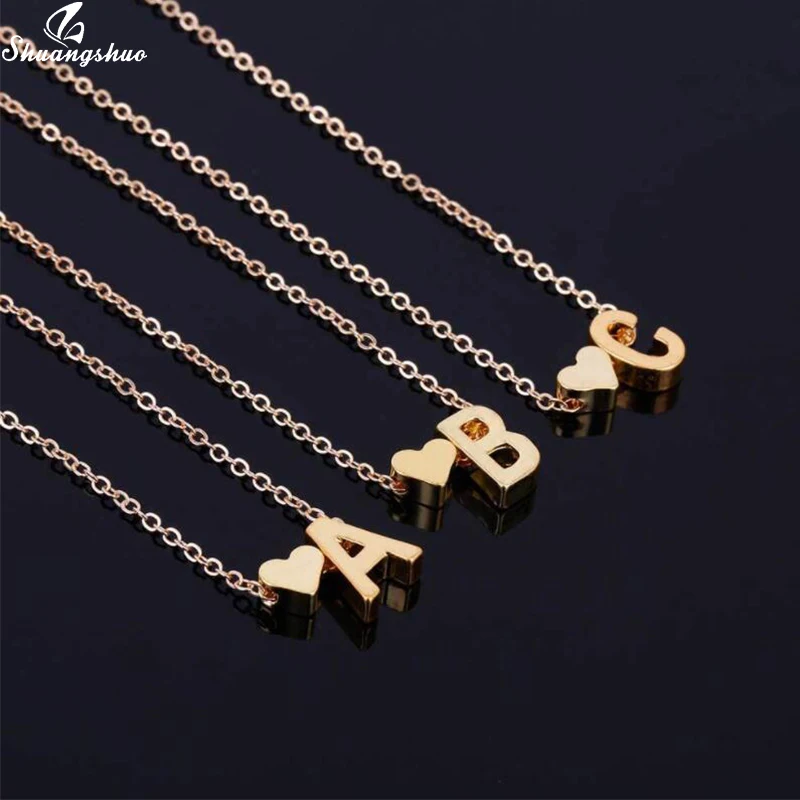 Shuangshuo Tiny Initial S Cute Mini Heart Choker Necklace Chain Love Letter Pendant Women Simple Holiday Collier Girlfriend Gift
