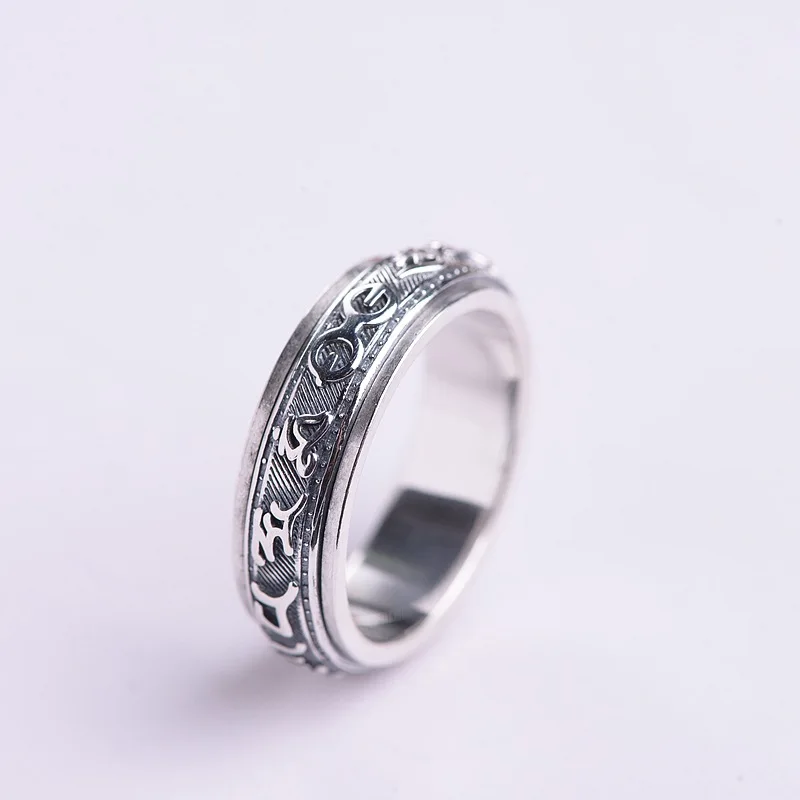 BALMORA 925 пробы серебро Vajra шесть слов сутра Вращающийся палец кольца для мужчин и женщин пары Винтаж ювелирные изделия Anillos