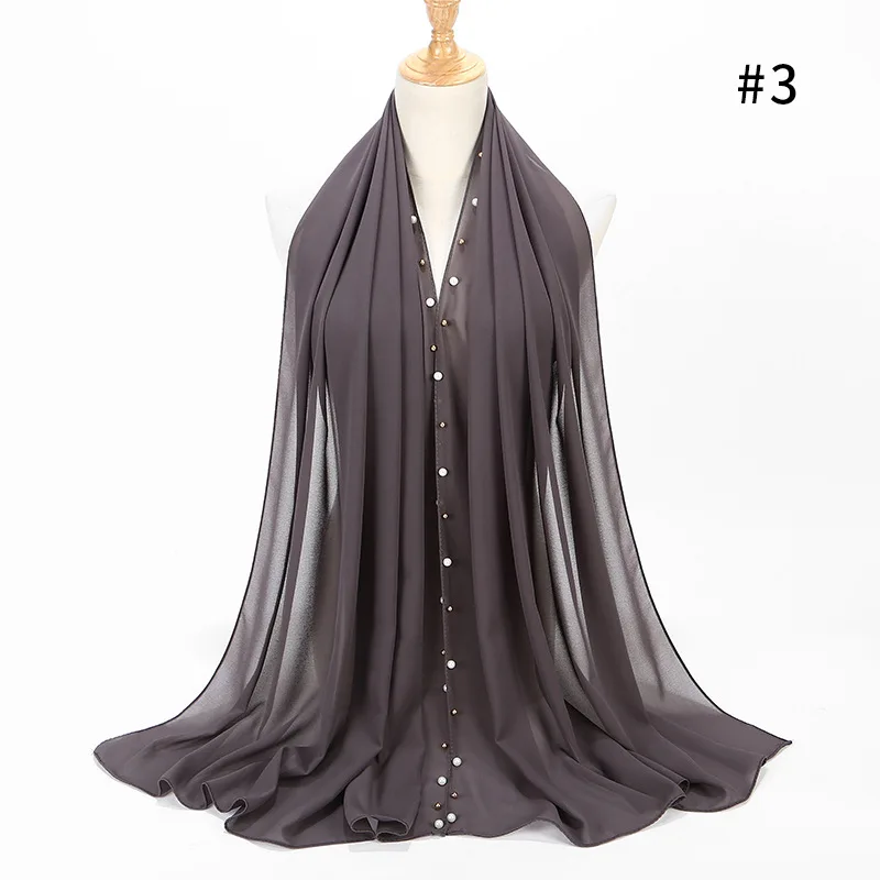 women pearl bubble chiffon scarf Head hijab wrap full cover-up shawls foulard femme headscarf crinkle muslim hijabs stole - Цвет: 3