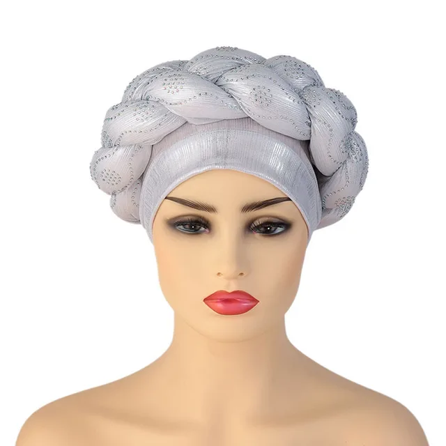 BUSHRA African Turban Cap Braided Aso Oke Gele Head Wrap Already Made Auto Headtie Nigerian Female Ready To Wear Hair Bonnet 14