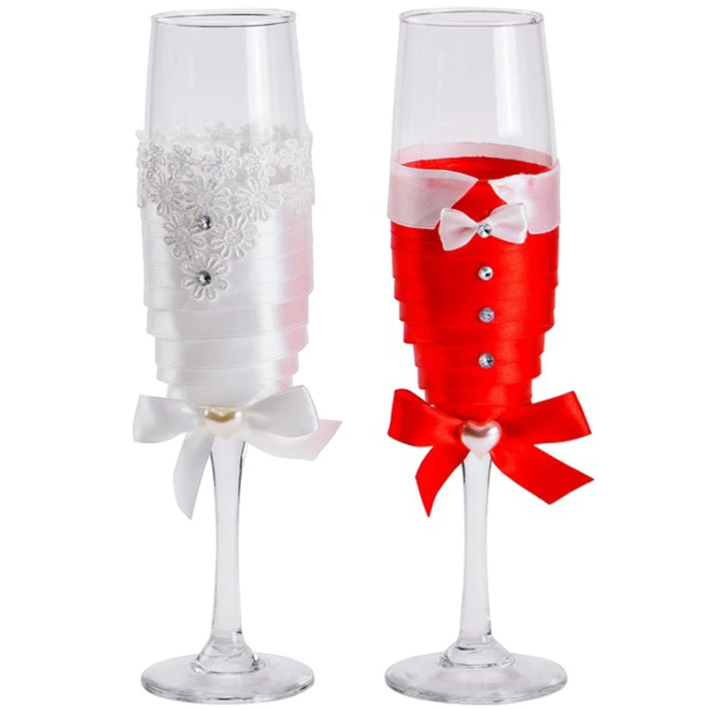 SZS Лидер продаж, комплект из 2 предметов, свадебное стекло, креативное Красное Белое Платье, Свадебные бокалы для шампанского, бокал для вина, кружка для свадьбы