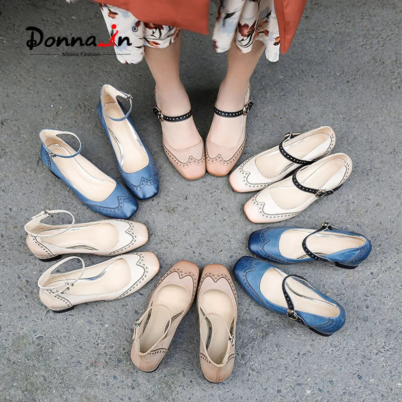 

Donna-in Autumn New Genuine Leather Buckle Strap Shallow Women Pumps Elegant Office Lady Mature Wedding Shoes Mary Jane Shoes