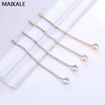 

MAIKALE Simple Copper Rhinestone Stud Earrings Round Gold Long Earrings Tassel Pendant Korean Earrings For Women To Gift