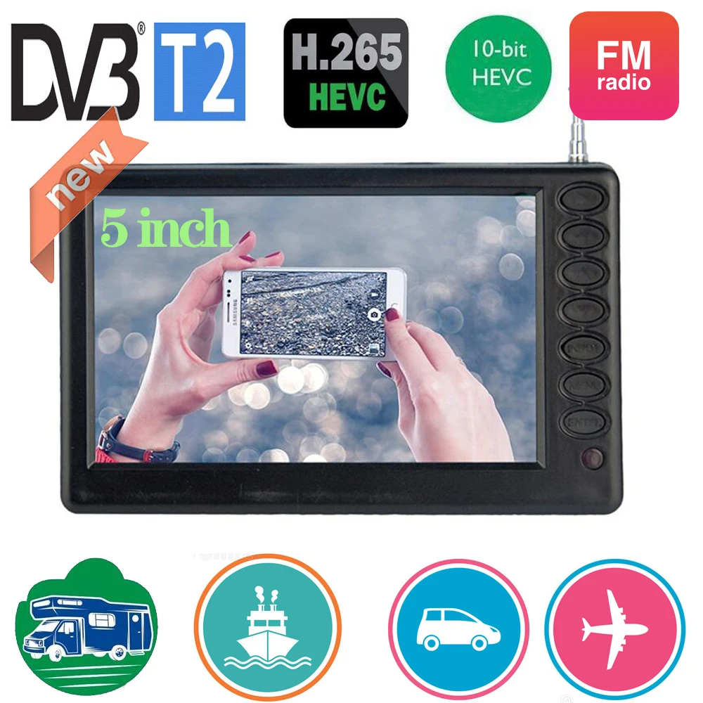 LEADSTAR 5 Inch Portable Mini Digital Tv With DVB-T2 FM ATV USB Playback Built Battery Pocket tv Watch Any Where D5