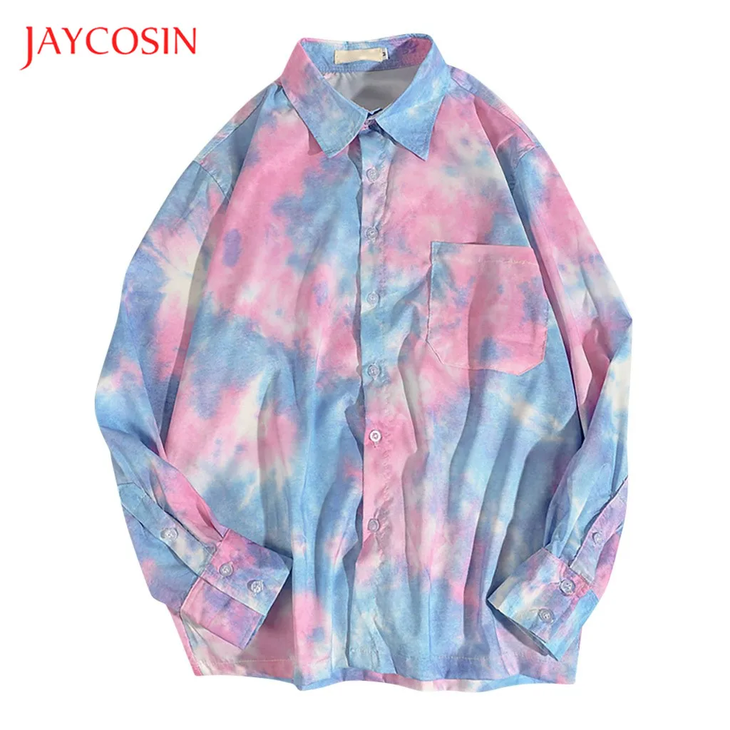 Joycosin Новая мужская рубашка, зимняя повседневная мужская одежда, разноцветный градиентный принт, длинный рукав, воротник с отворотом, мужская рубашка, модные топы