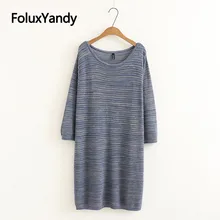 Hollow Out Sweaters Women Striped O-neck Casual Plus Size Long Sweaters KKFY4390