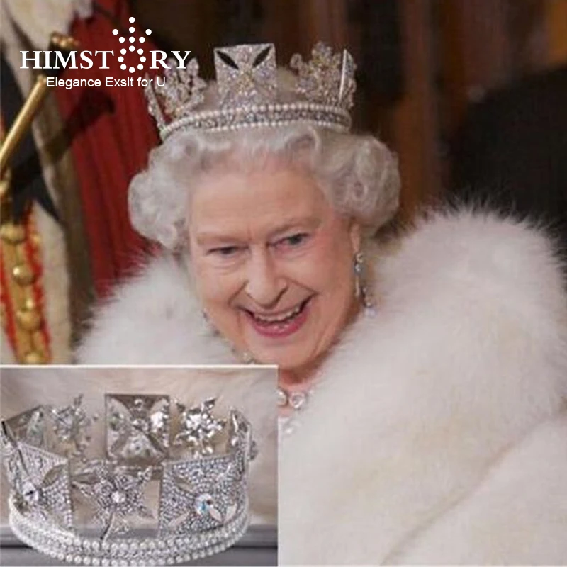 HIMSTORY, Роскошные Свадебные короны Elizabeth, европейская королева, Хрустальный головной убор с жемчужинами, свадебные аксессуары для волос, Королевский обруч, ювелирные изделия