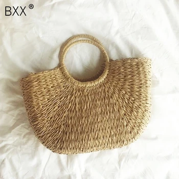 

[BXX] Women's Straw Handbag Large Capacity Shoulder Tote Bag Bucket 2020 Summer Bags Women Straw Knitting Bags HE295