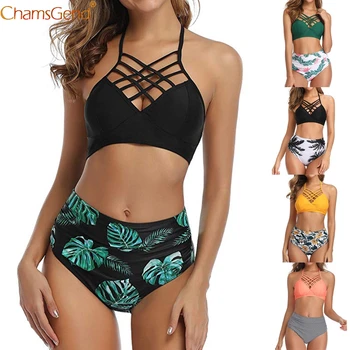 

Plus Size Bikini Sets sexy Bandage Cloth Grid women's swimsuit Push Up Padded Swimsuit High Waisted Bathing Beachwear Suit 2020