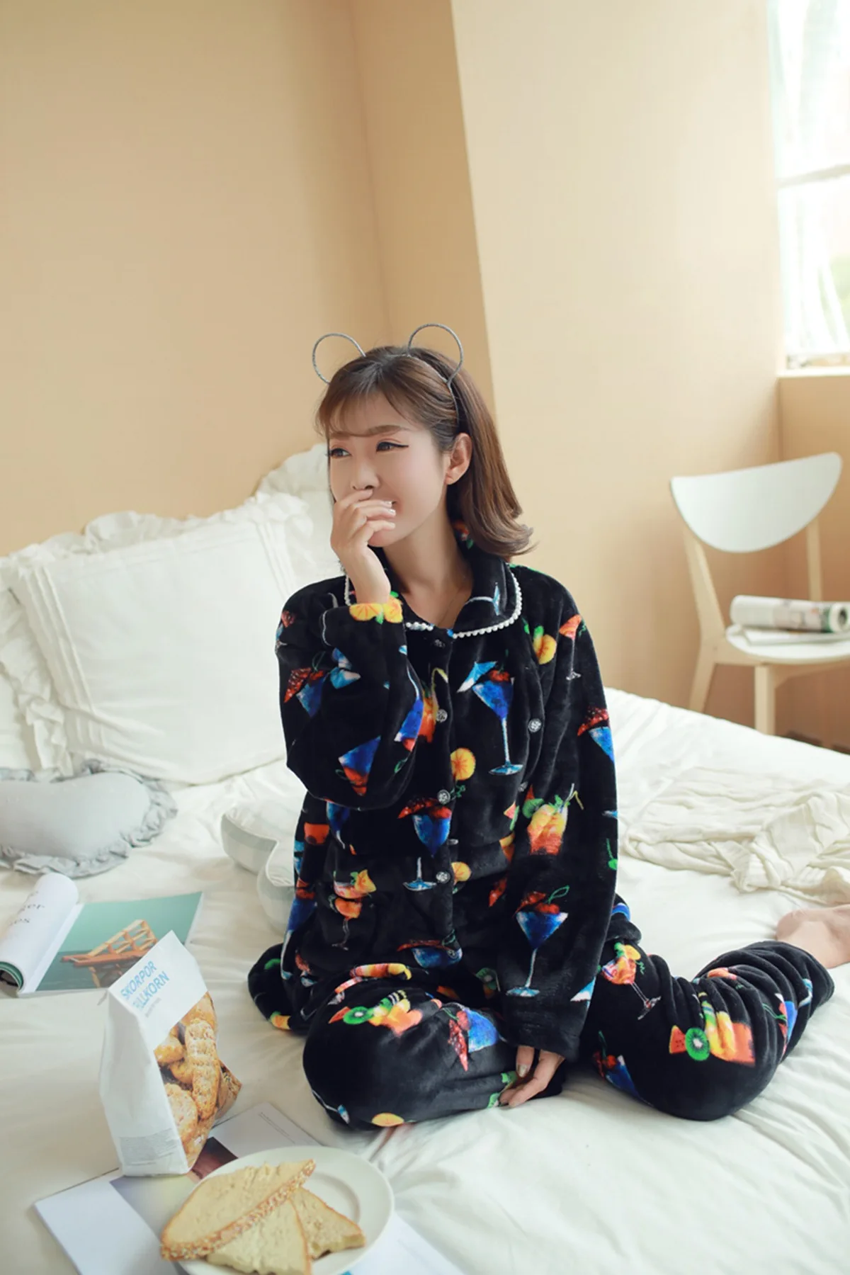 QWEEK/Модная Корейская версия, большие толстые фланелевые пижамы для беременных женщин, зимние новые свободные удобные пижамы больших размеров для женщин