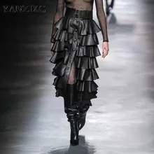 Новая осенняя и зимняя модная женская одежда с высокой талией и оборками однобортная длинная юбка средней длины D501