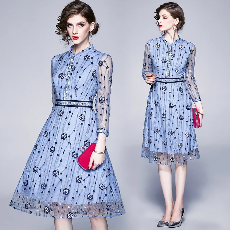 

For Women Dresses Office Lady Lace A-Line Solid Wrist Mid-Calf Women Dresss Elegant Party Night 2020 New Women Autumn Dresses