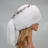 Real Fur Bomber Trapper Hat Lady Winter Warm Luxury 100% Natural Fox Fur Hat Ski Mask Bonnet Fashion Fluffy Fox Fur Beanie Caps 1