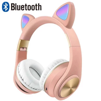 

Cute Bluetooth 5.0 Headphone Cat Ear Stereo Headset Foldable Music Player with LED Glowing Light Support Handsfree Bithday Gift