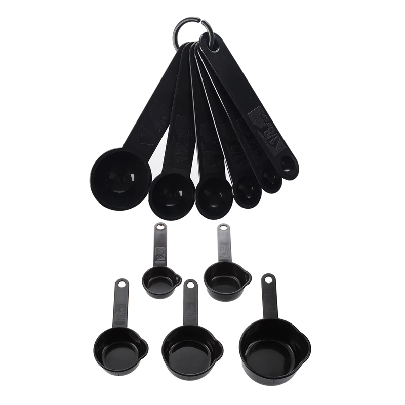 

5Pcs Black Plastic Measuring Cup Measure & 6 Pcs 1/8 Tsp-1 Tbs Plastic Scoops