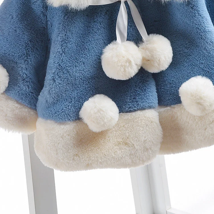 Зимняя куртка для новорожденных девочек; коллекция года; Модное детское утепленное пончо с искусственным кроличьим мехом; плащ; Верхняя одежда для маленьких девочек; пальто; Clj429
