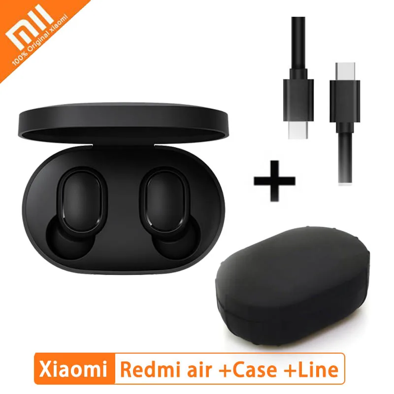 Оригинальная глобальная версия Xiaomi Redmi Airdots Xiaomi беспроводные наушники Голосовое управление Bluetooth 5,0 шумоподавление управление краном - Цвет: black case line