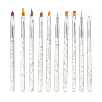

10pcs/set Nail Art Brush Painting Drawing Pen Builder Flat Gradient Line UV Gel Acrylic Crystal Tips Design Manicure Tools