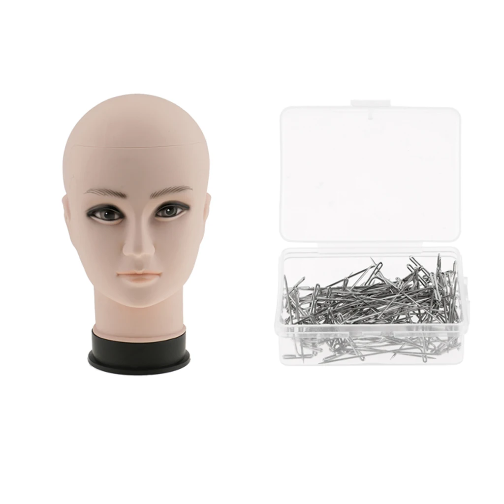 100Pcs T Pins Needle Wig T-pins and Bald Mannequin Head Manikin Model Stand For Holding Wigs Sewing Weaving Hair Extensions