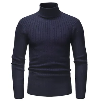

High Collar Long Sleeve Solid Color Slim Warm Sweaters Autumn Winter Men\\'s Cotton Bottoming Sweater