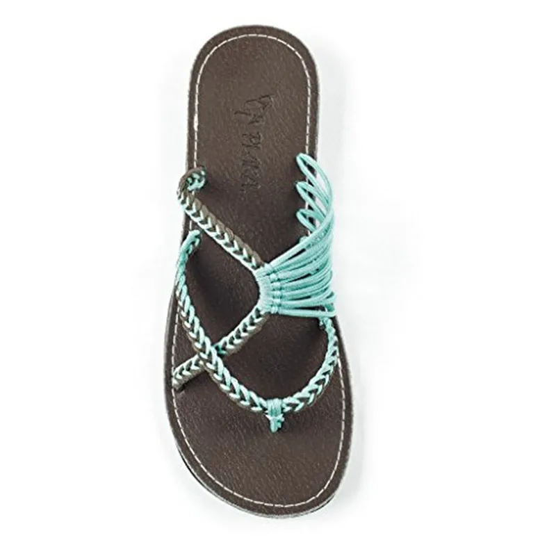 

2018 Summer New Style Large Size Knot Europe And America Weaving Beach Split Toe Flat WOMEN'S Slippers