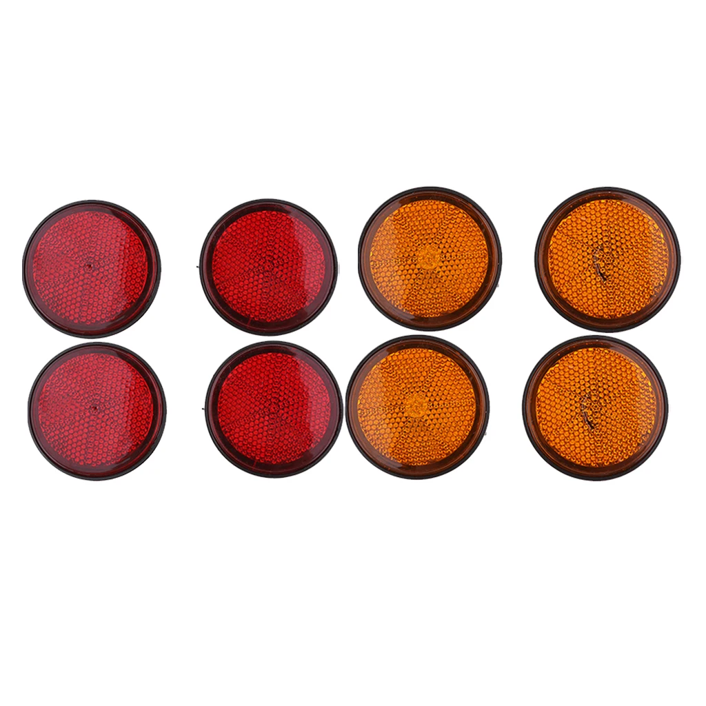 8Pcs Round/Circular Motorcycle Safety Reflectors - Red and Orange