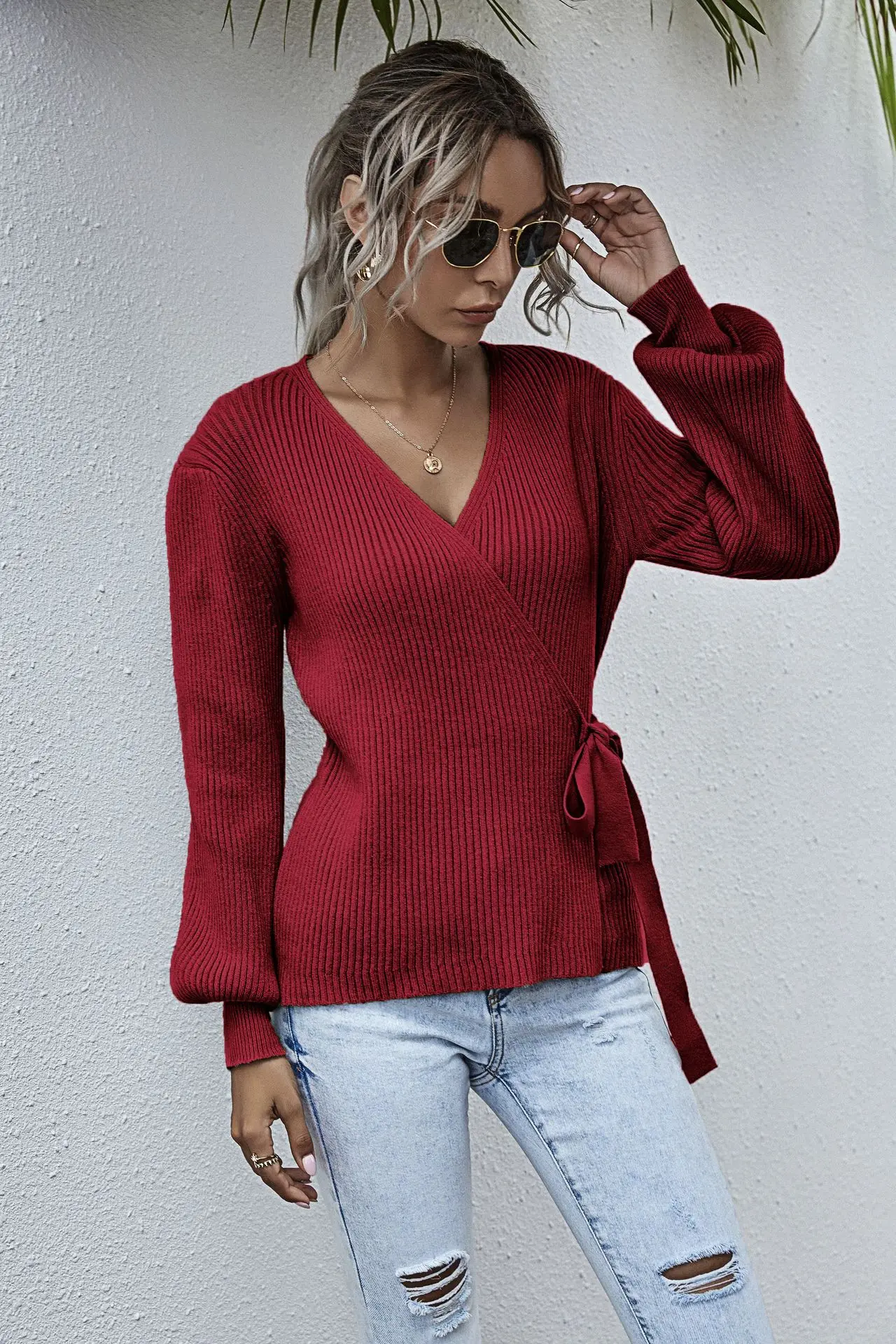 120134亚马逊爆款腰带裹胸针织衫