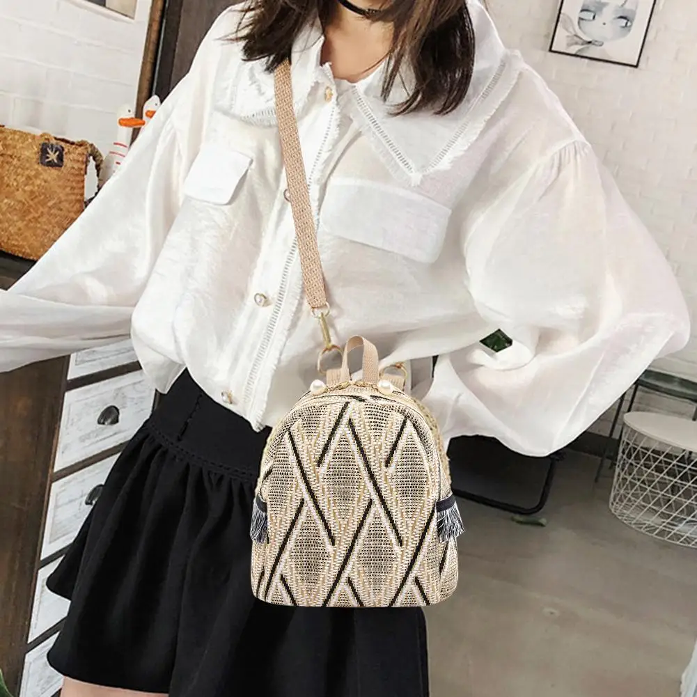3 In 1 Anti Theft Women Straw Small Backpack Handmade Rattan Tassel Crossbody Girls Travel Bag 2021 Summer Beach Shoulder Bag