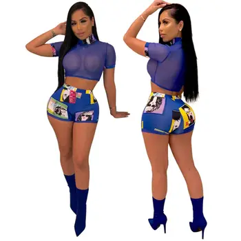 

Women 2 Piece Bodycon Two Piece Crop Top and Shorts Set Bandage Dress Party