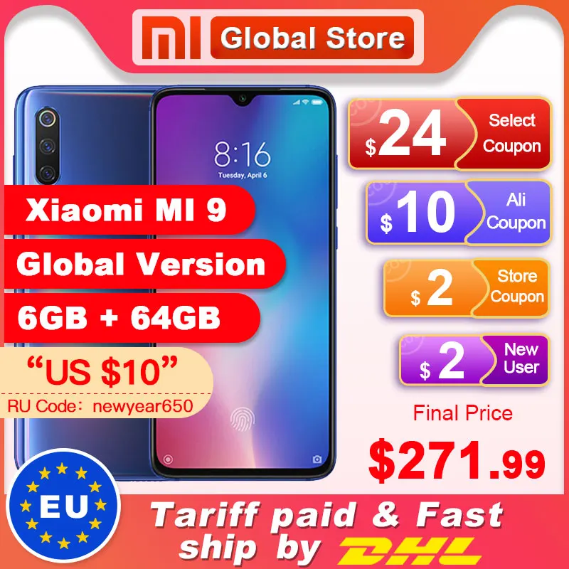  Xiaomi mi 9, 6 ГБ, 64 ГБ