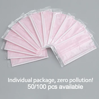 

50Pcs/100Pcs Face Masks 3 Layers Disposable Face Mouth Mask Individual Package Adult Women Men Facemask Pink White Blue Black