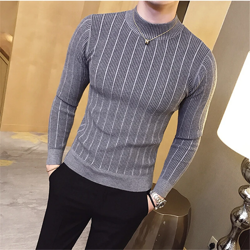 as picture shown 2019Men's приталенный силуэт, collarbottomed осенью и зимой сплошной Цвет Повседневное вязаный свитер - Цвет: as picture shown
