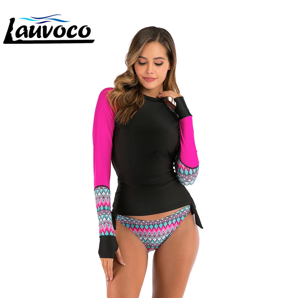 Женский купальник Rashguard большого размера с длинным рукавом стринги из двух