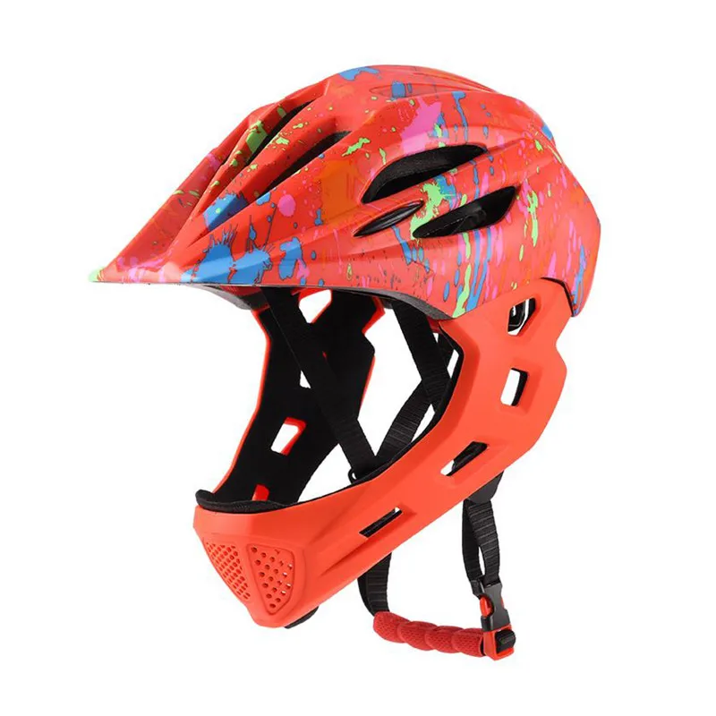 Светодиодный велосипедный шлем для мальчиков, Полный лицевой баланс, велосипедный шлем, велосипедный детский полностью закрывающий шлем для скутера BMX, велосипедный шлем для катания на коньках - Цвет: colorful orange