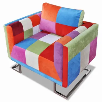

Sofa Multicolored Armchair Modern Armchair Single Sofa Seat Cube Patchwork With chrome legs Home Living Room Bedroom Furniture