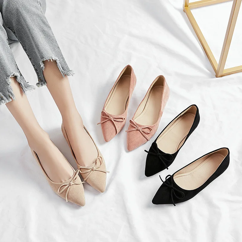 

2019 Spring New Style Korean-style Bow Shallow Mouth Single Shoes Women's Pointed Toe Flat Top Shoes Sweet Hipster WOMEN'S Flat-