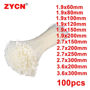 100 ชิ้น/ถุง Self-Locking พลาสติกสายผูกไนลอนสีขาวแหวนยึด 1.9X100 3.5X300 ลวด Zip Wraps 2.7*200 มม.Organizer 1