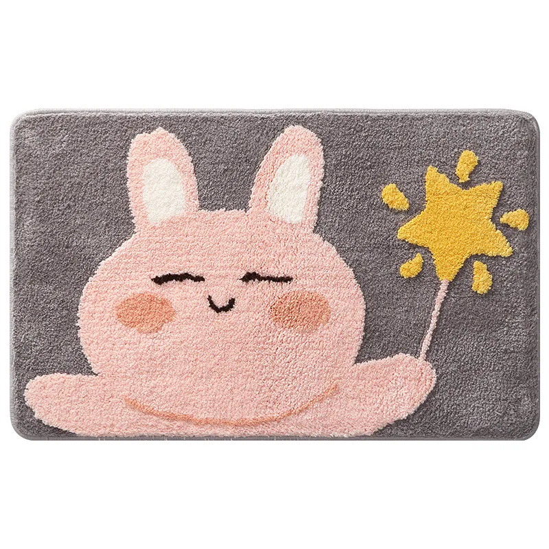 Cute Animal Bath Mat Non-slip Flocking Bathroom Door Mat Absorbent Foot Mat Super Soft Thick and Comfortable Bathroom Rug Carpet