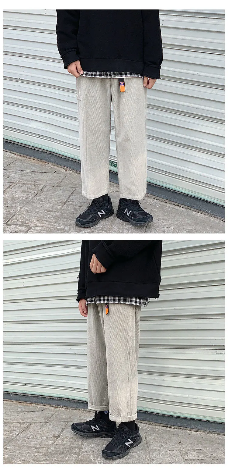 Зимние новые вельветовые брюки мужские модные ретро однотонные повседневные брюки мужские уличные свободные широкие прямые брюки мужские M-2XL