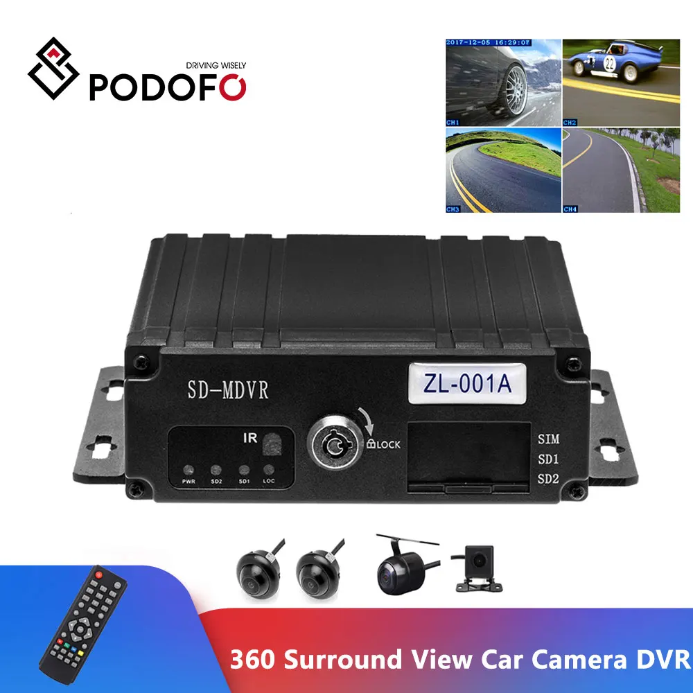 Podofo 4 CH 1080P Full HD Автомобильная камера DVR 360 объемный вид с птичьим видом панорама