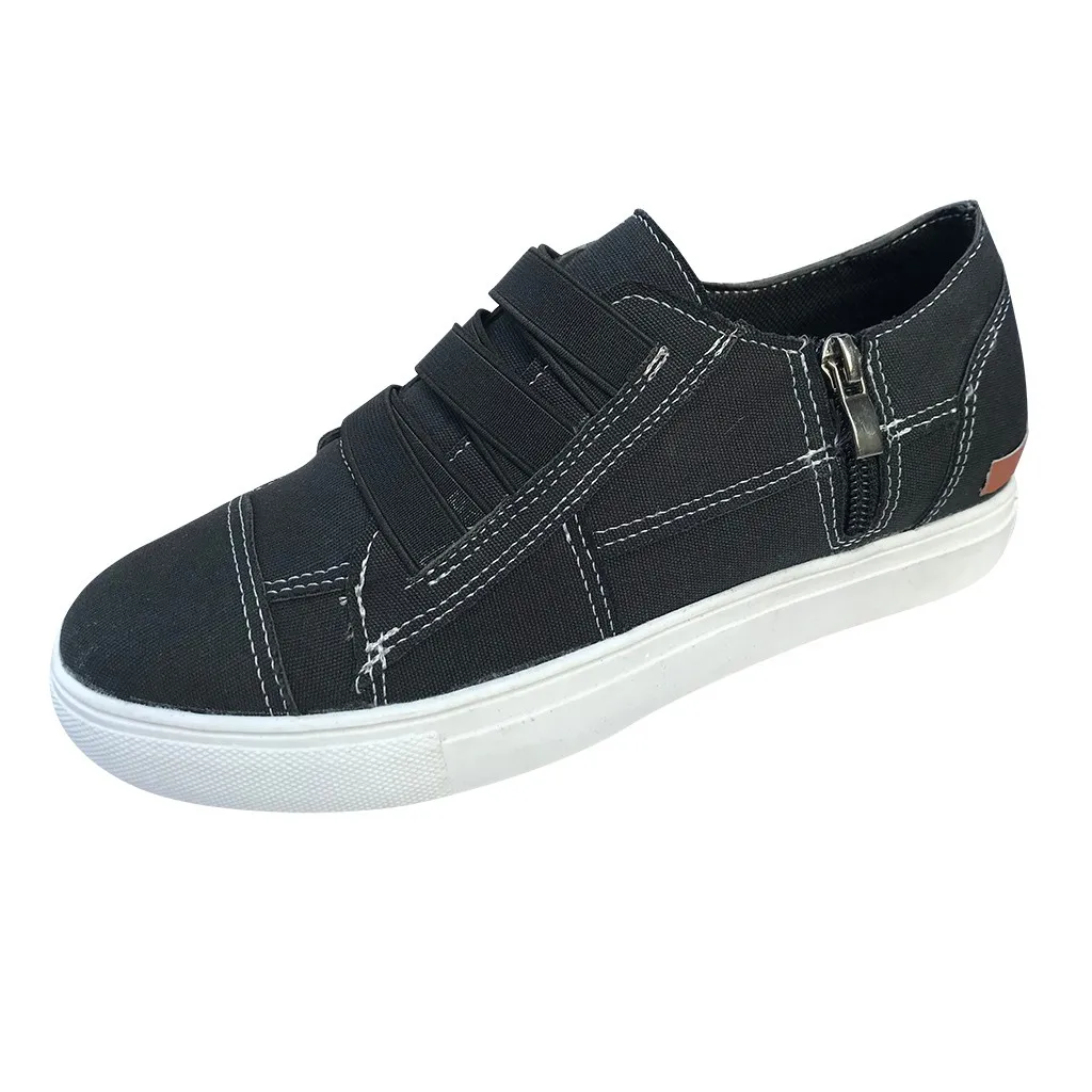 Women's vulcanized shoes women casual shoes Women's Ladies Fashion Round Toe Flat Retro Zip Plus Size Single Casual Shoes#316